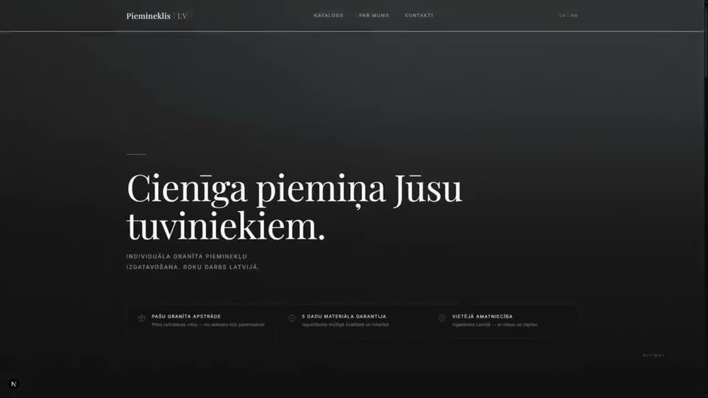 Piemineklis.LV — a granite workshop's catalogue, made quiet enough to use